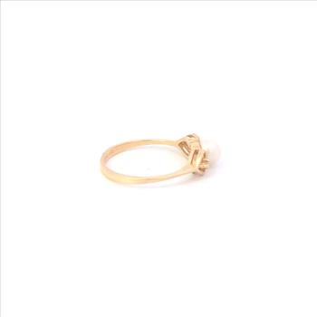 10K 5.0mm Vintage Pearl Diamond Heart Accent Yellow Gold Ring, Size 6