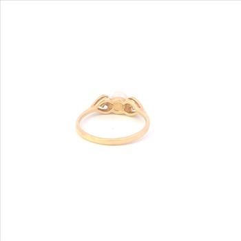 10K 5.0mm Vintage Pearl Diamond Heart Accent Yellow Gold Ring, Size 6