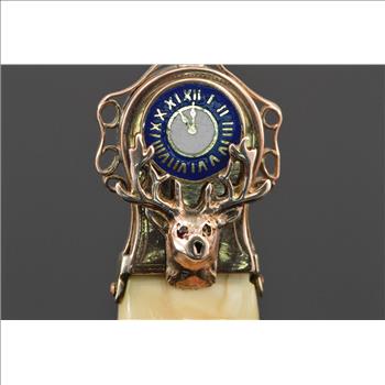 10K 5.4g Tooth Elk Lodge Clock Enamel Deer Yellow Gold Pendant