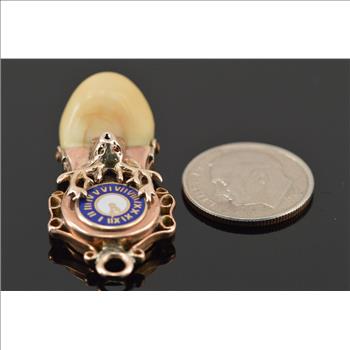 10K 5.4g Tooth Elk Lodge Clock Enamel Deer Yellow Gold Pendant