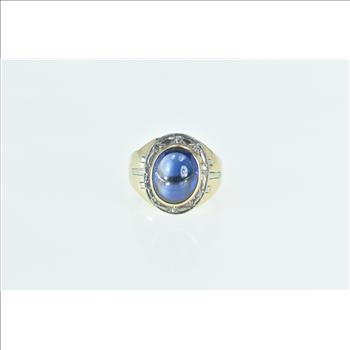 10K 6.75 Ctw Oval Syn. Spinel Diamond Halo Retro Yellow Gold Ring, Size 4.3