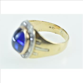 10K 6.75 Ctw Oval Syn. Spinel Diamond Halo Retro Yellow Gold Ring, Size 4.3