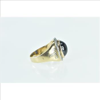 10K 6.75 Ctw Oval Syn. Spinel Diamond Halo Retro Yellow Gold Ring, Size 4.3