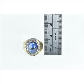 10K 6.75 Ctw Oval Syn. Spinel Diamond Halo Retro Yellow Gold Ring, Size 4.3