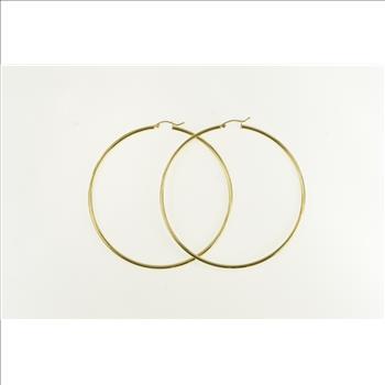 10K 70mm Classic Round Vintage Hoop Yellow Gold Earrings