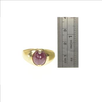 10K 7.60 Ct Natural Ruby Cabochon 1960's Men's Yellow Gold Ring, Size 15.25