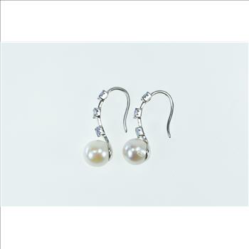 10K 8.3mm Pearl Tanzanite Hook Dangle Statement White Gold Earrings