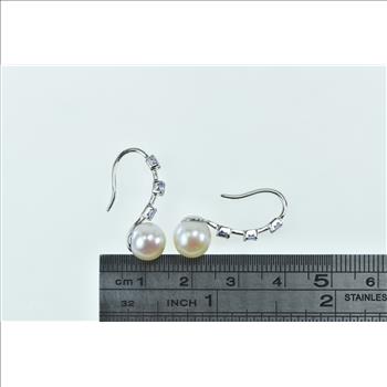 10K 8.3mm Pearl Tanzanite Hook Dangle Statement White Gold Earrings
