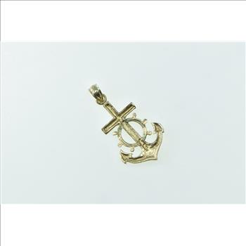 10K Anchor Crucifix Nautical Motif Faith Symbol Hope Yellow Gold Pendant