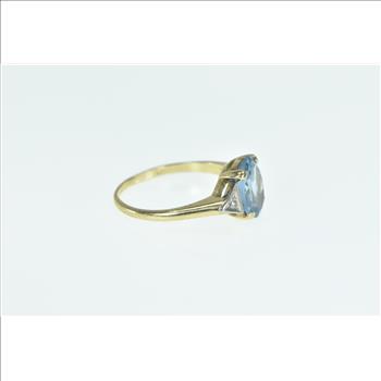 10K Art Deco Blue Topaz Diamond Statement Yellow Gold Ring, Size 6.75