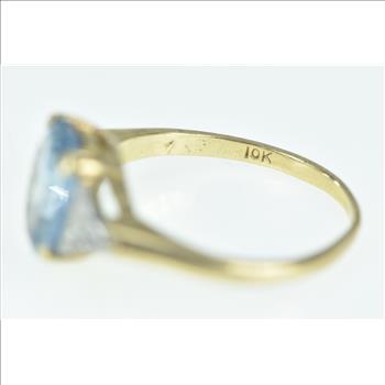 10K Art Deco Blue Topaz Diamond Statement Yellow Gold Ring, Size 6.75