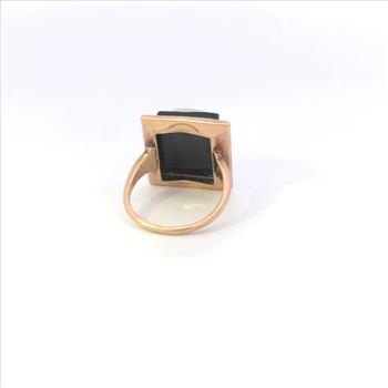 10K Art Deco Carved Black Onyx Cameo Squared White Gold Ring, Size 2.25