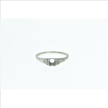 10K Art Deco Diamond 5.25mm Setting White Gold Ring, Size 8