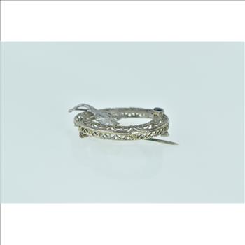 10K Art Deco Filigree Bow Wreath Syn. Sapphire White Gold Pin/Brooch