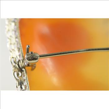 10K Art Deco Filigree Carved Shell Cameo White Gold Pin/Brooch