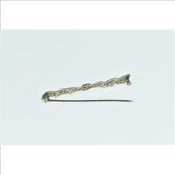 10K Art Deco Filigree Pink Topaz Ornate Bow White Gold Pin/Brooch