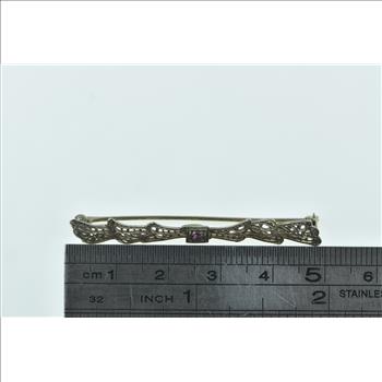 10K Art Deco Filigree Pink Topaz Ornate Bow White Gold Pin/Brooch