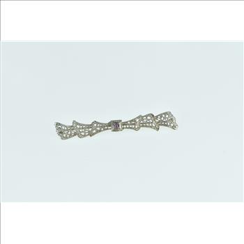 10K Art Deco Filigree Pink Topaz Ornate Bow White Gold Pin/Brooch
