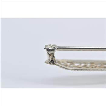 10K Art Deco Filigree Sim. Pink Sapphire Bar White Gold Pin/Brooch