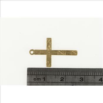 10K Art Deco Flower Engraved Cross Christian Yellow Gold Pendant