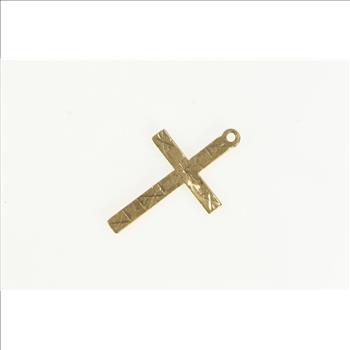 10K Art Deco Flower Engraved Cross Christian Yellow Gold Pendant