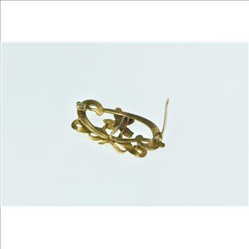 10K Art Nouveau Seed Pearl Ornate Flower Yellow Gold Pin/Brooch