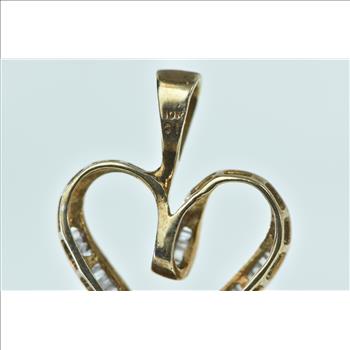 10K Baguette Diamond Curvy Heart Love Yellow Gold Pendant