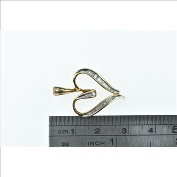 10K Baguette Diamond Curvy Heart Love Yellow Gold Pendant