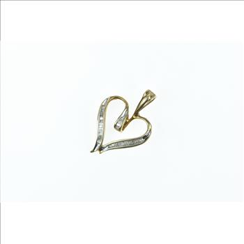 10K Baguette Diamond Curvy Heart Love Yellow Gold Pendant
