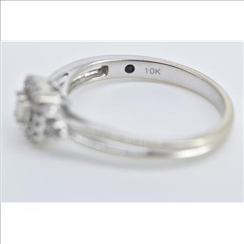 10K Baguette Diamond Halo Promise Engagement White Gold Ring, Size 6