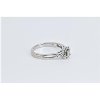 10K Baguette Diamond Halo Promise Engagement White Gold Ring, Size 6