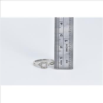 10K Baguette Diamond Halo Promise Engagement White Gold Ring, Size 6