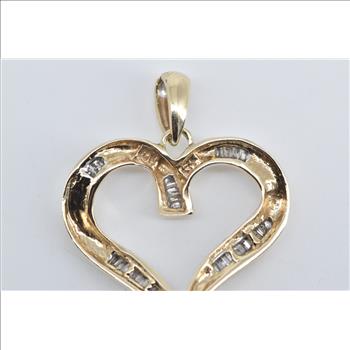 10K Baguette Diamond Heart Love Symbol Yellow Gold Pendant