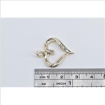 10K Baguette Diamond Heart Love Symbol Yellow Gold Pendant