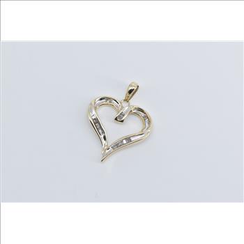 10K Baguette Diamond Heart Love Symbol Yellow Gold Pendant