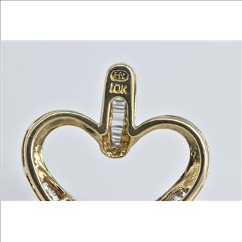 10K Baguette Diamond Heart Love Symbol Yellow Gold Pendant