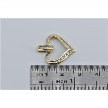 10K Baguette Diamond Heart Love Symbol Yellow Gold Pendant