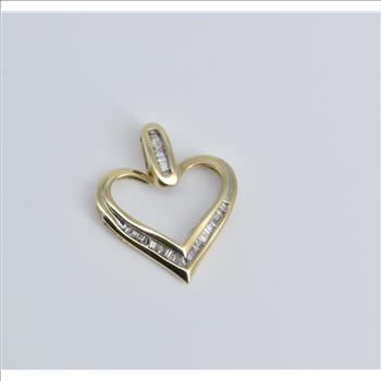 10K Baguette Diamond Heart Love Symbol Yellow Gold Pendant