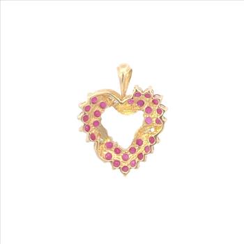 10K Baguette Diamond Ruby Cluster Heart Yellow Gold Pendant