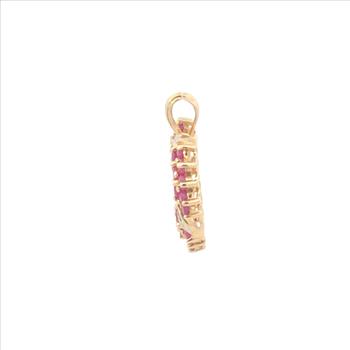 10K Baguette Diamond Ruby Cluster Heart Yellow Gold Pendant