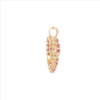 10K Baguette Diamond Ruby Cluster Heart Yellow Gold Pendant