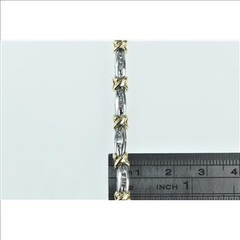 10K Baguette Diamond Two Tone Bar Link Tennis White Gold Bracelet 6.75