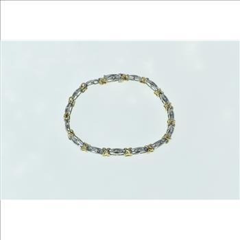 10K Baguette Diamond Two Tone Bar Link Tennis White Gold Bracelet 6.75