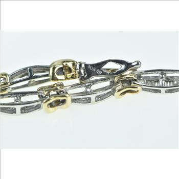 10K Baguette Diamond Two Tone Bar Link Tennis White Gold Bracelet 6.75