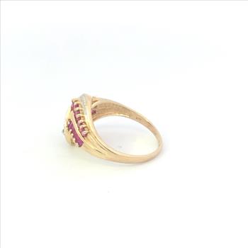 10K Baguette Ruby Diamond Curvy Freeform Yellow Gold Ring, Size 10.25