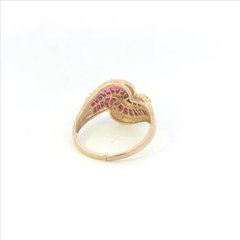 10K Baguette Ruby Diamond Curvy Freeform Yellow Gold Ring, Size 10.25