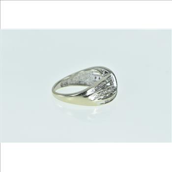 10K Baguette Wavy Diamond Vintage Statement White Gold Ring, Size 7