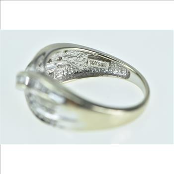 10K Baguette Wavy Diamond Vintage Statement White Gold Ring, Size 7