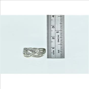 10K Baguette Wavy Diamond Vintage Statement White Gold Ring, Size 7