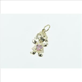 10K Birthstone Baby Girl August Pink CZ Yellow Gold Charm/Pendant